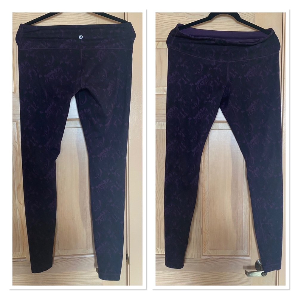 Lululemon Athletica midnight purple and black print full length leggings sz 10